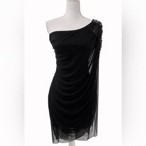 🖤✨ Sequin Hearts One-Shoulder Little Black Cocktail Dress Small S ✨🖤